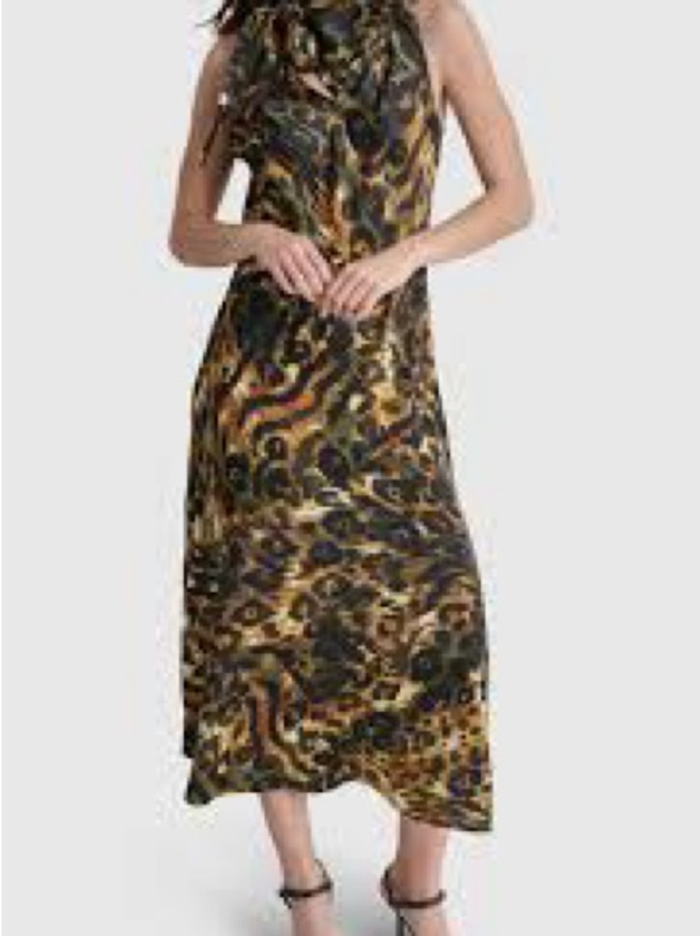 Dkny Sleeveless Leopard-Style Maxi Dress in Brown and Black